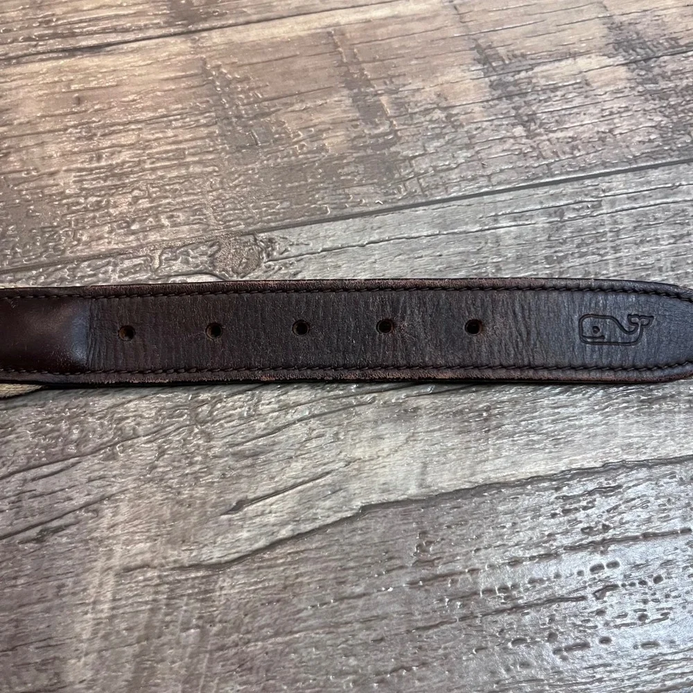 Vineyard‎ Vines Kids Canvas Club Belt Khaki Navy Blue W 1896 Leather Brass 24
